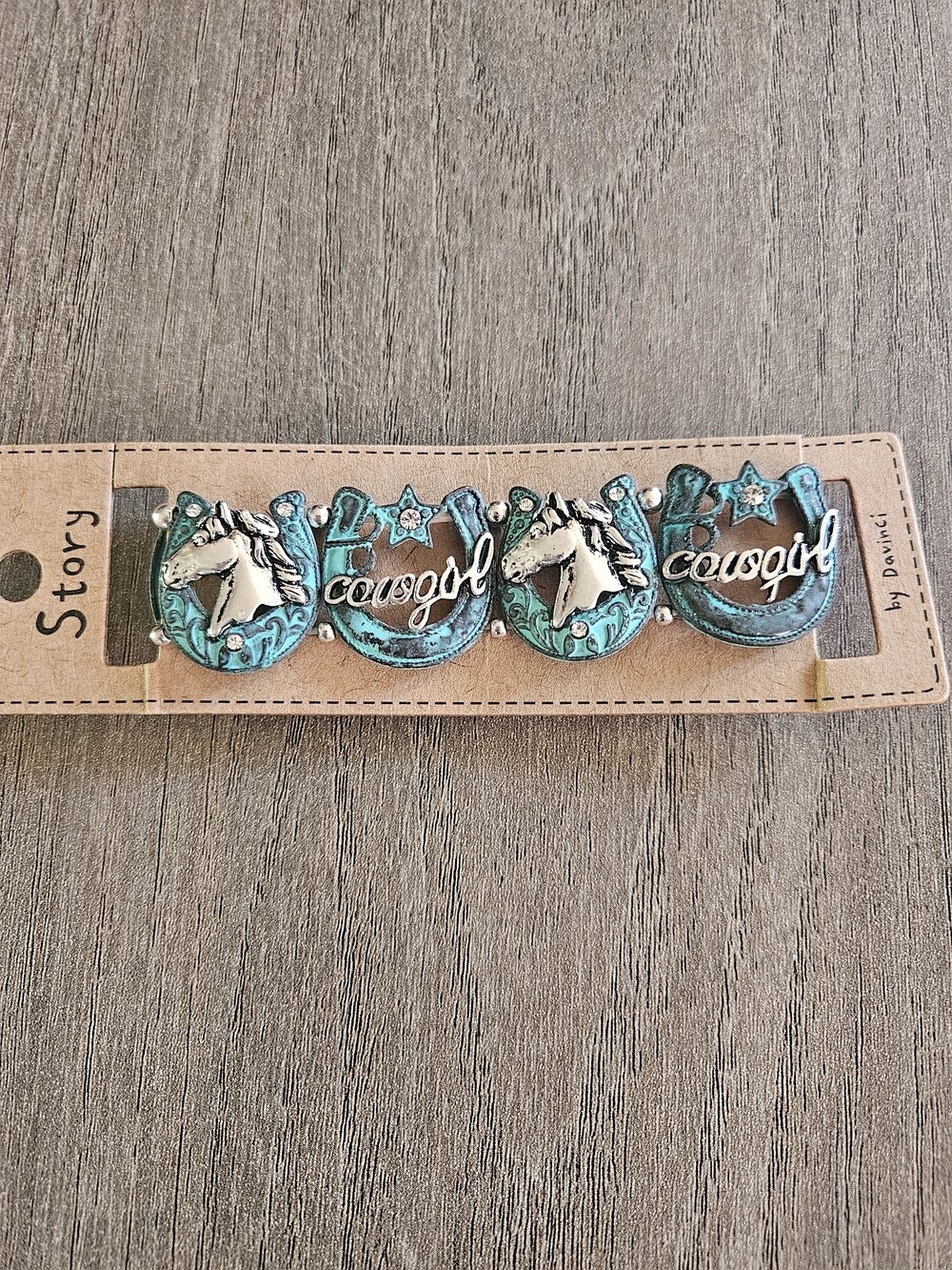 Western Turquoise and Silver Cowgirl Charm Fashion Stretch Bracelet